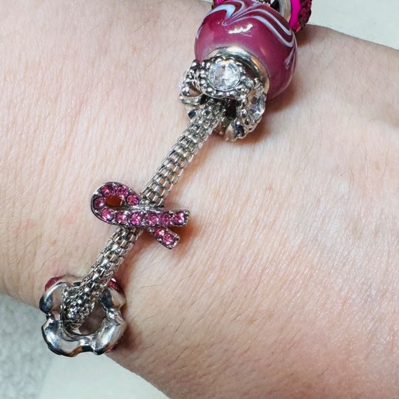 Pink Ribbon Rhinestone Bracelet - Picture 4 of 5